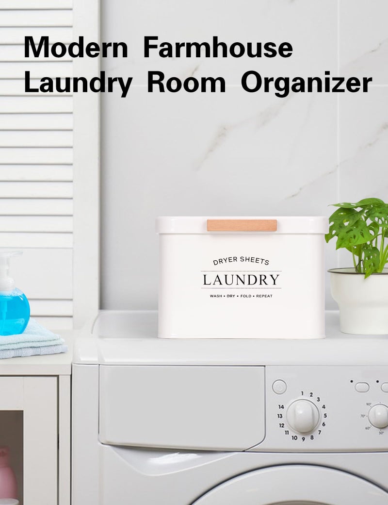 Candco Dryer Sheet Holder with Hinged Lid for Laundry Room Organization, Metal Farmhouse Dryer Sheet Container, Laundry Room Decor and Accessories (Cream) - Image 5