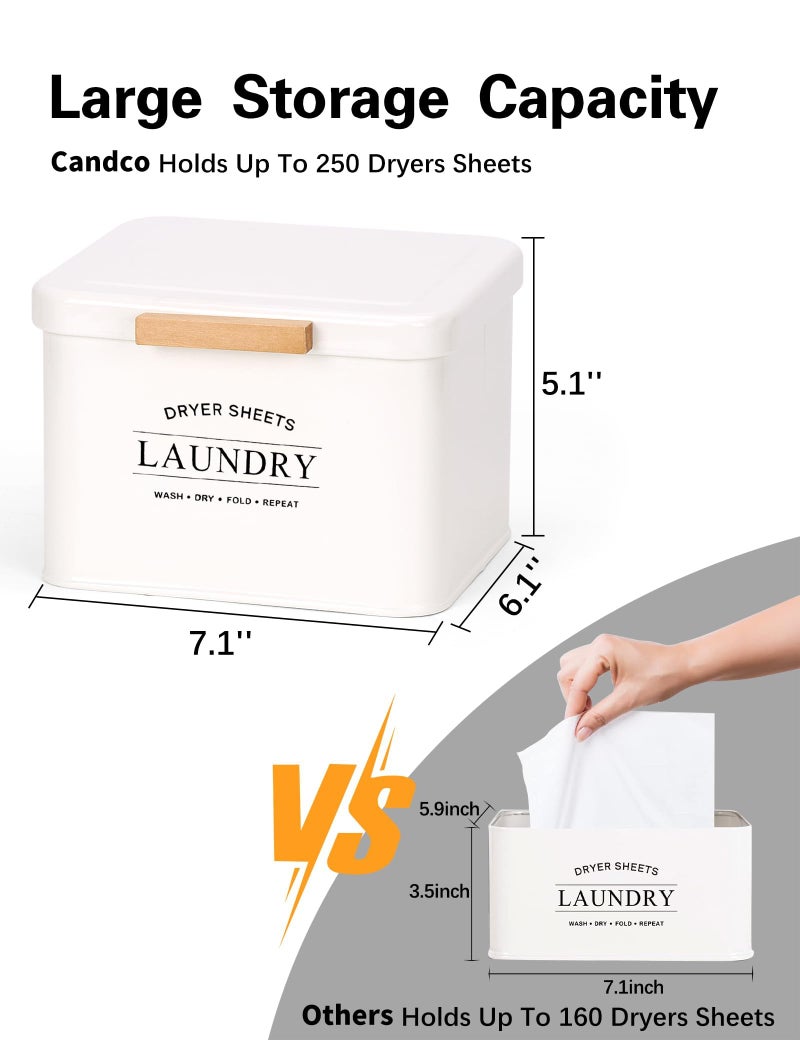 Candco Dryer Sheet Holder with Hinged Lid for Laundry Room Organization, Metal Farmhouse Dryer Sheet Container, Laundry Room Decor and Accessories (Cream) - Image 2