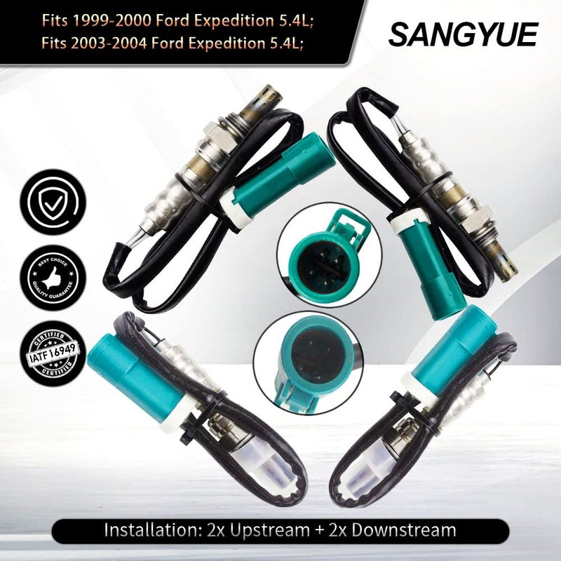 Sangyue 4x Oxygen O2 Sensor for 2001-2003 Ford F-150 4.2L/4.6L Upstream & Downstream - Image 2