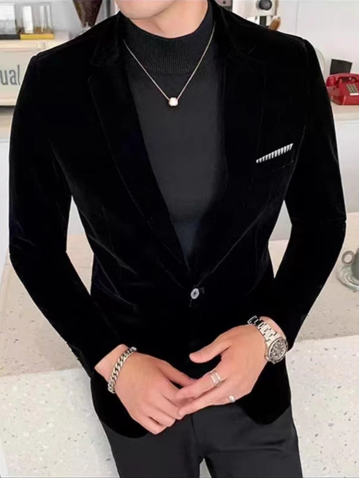 Export Men'S Korean Style Small Suit Casual Suit Youth Slim Gold Velvet Single Suit Jacket - Image 3