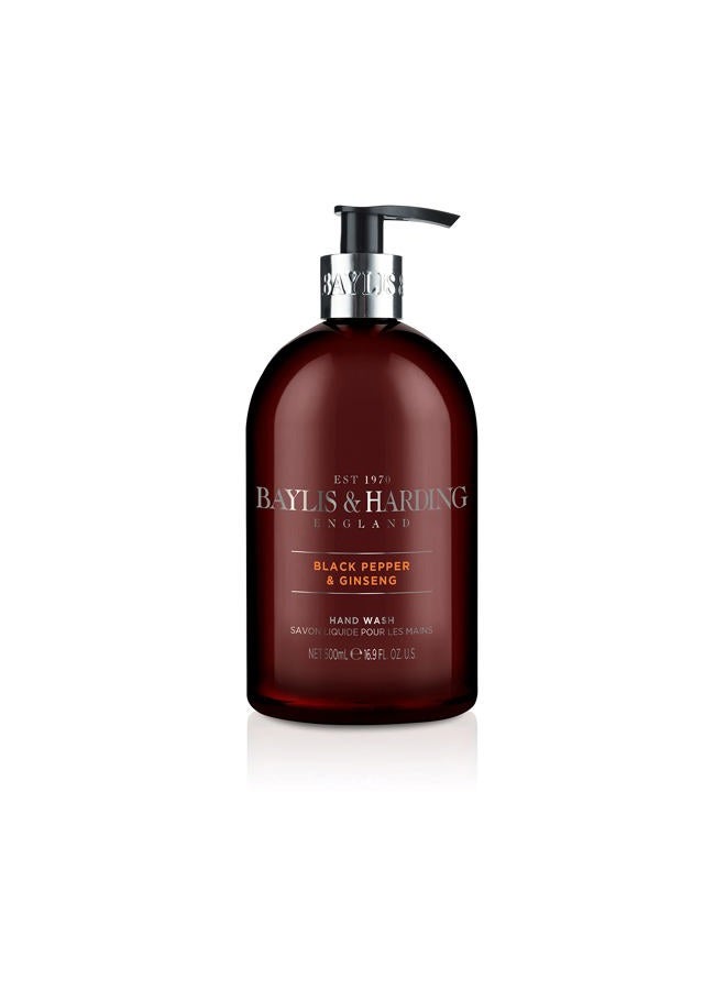 Baylis & Harding Liquid Hand Soap Wash with Dispenser, Black Pepper & Ginseng for Men, 16.9oz/500ml - Image 1