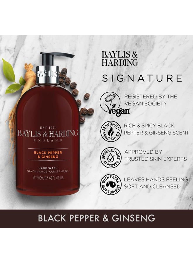 Baylis & Harding Liquid Hand Soap Wash with Dispenser, Black Pepper & Ginseng for Men, 16.9oz/500ml - Image 2