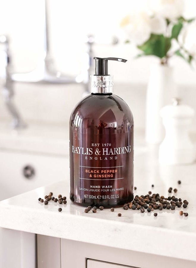 Baylis & Harding Liquid Hand Soap Wash with Dispenser, Black Pepper & Ginseng for Men, 16.9oz/500ml - Image 3