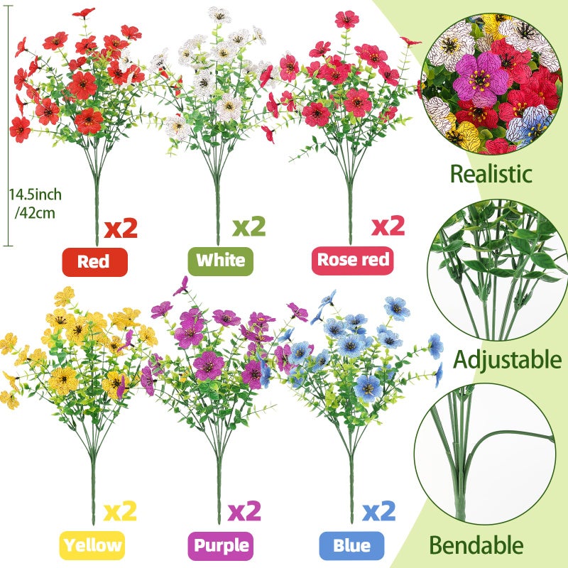 ATTGREAT Artificial Spring Flowers Outdoor Faux Plants UV Resistant Fake Patio Flowers Plastic Greenery Plnats Outside Bulk for Spring Garden Hanging Planter Home Vase Decor, 12 Bundles (Multicolor) - Image 2