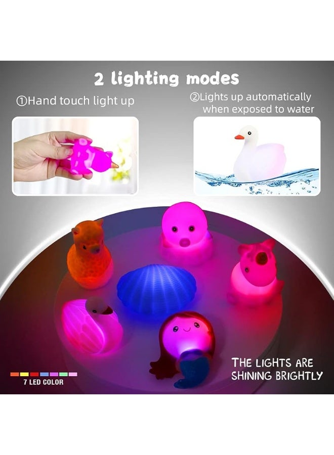 Woby Bath Toys for Toddlers 1-3, No Hole Cute Light Up Bathtub Toys Floating Rubber Sea Animal Set with Flashing Colorful LED Light Unicorn Mermaid for Bathroom Shower Swimming Pool Party for Baby Girl Boy - Image 3