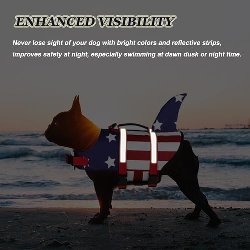 Dogcheer Dog Life Jacket Shark, American Flag Dog Life Vest with Reflective Stripes & Rescue Handle, Adjustable High Buoyancy Puppy Swim Float Vest for Small Medium Large Dogs(USA Flag, XS) - Image 5