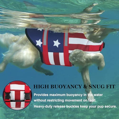 Dogcheer Dog Life Jacket Shark, American Flag Dog Life Vest with Reflective Stripes & Rescue Handle, Adjustable High Buoyancy Puppy Swim Float Vest for Small Medium Large Dogs(USA Flag, XS) - Image 3