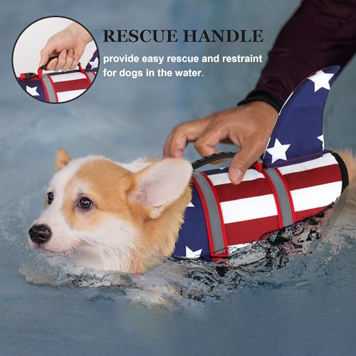 Dogcheer Dog Life Jacket Shark, American Flag Dog Life Vest with Reflective Stripes & Rescue Handle, Adjustable High Buoyancy Puppy Swim Float Vest for Small Medium Large Dogs(USA Flag, XS) - Image 2