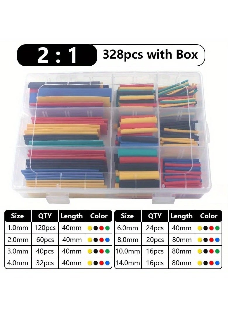 Generic - 328pcs 2:1 Heat Shrink Tubing Kit – Polyolefin Insulation Sleeve for Wire & Cable Protection - Image 1