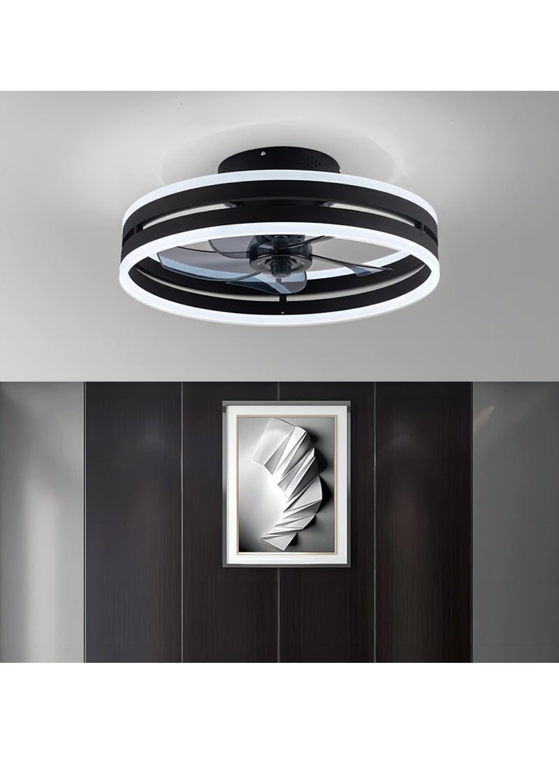 ET-LIFE Ceiling Fan with Light, Black Fixed Fan with Lights and Remote Control, 6 Speeds Adjustable, Flush Mount Ceiling Fan 50 * 22CM  - Image 2