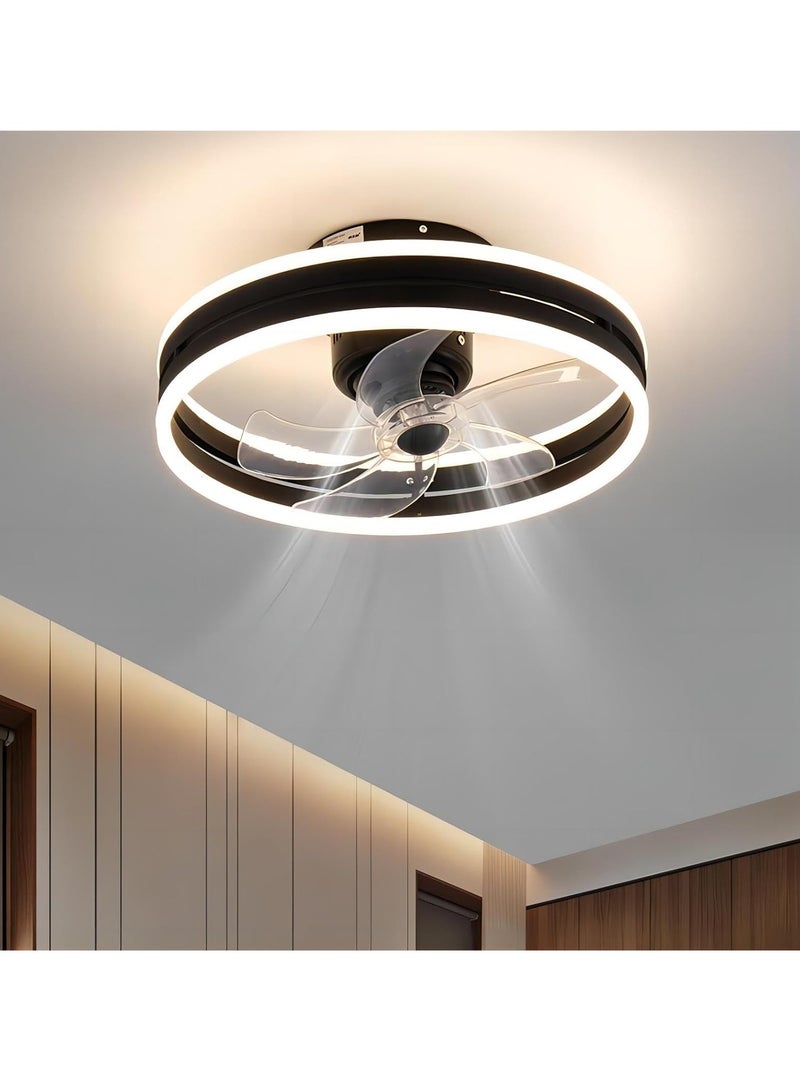ET-LIFE Ceiling Fan with Light, Black Fixed Fan with Lights and Remote Control, 6 Speeds Adjustable, Flush Mount Ceiling Fan 50 * 22CM  - Image 1