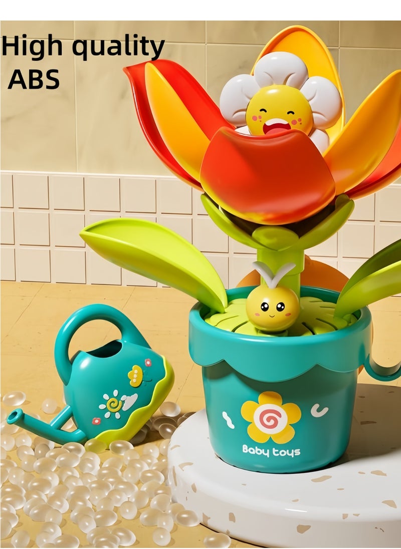 Toddler Baby Bath Toy, Flower Bloom when exposed to water Bath Toy,Baby Bath Toy Flower Watering Can Pool Bath Tub Toy , Attach to Any Tub or Shower Fun for Bath time, Sensory Development Bath Tub T