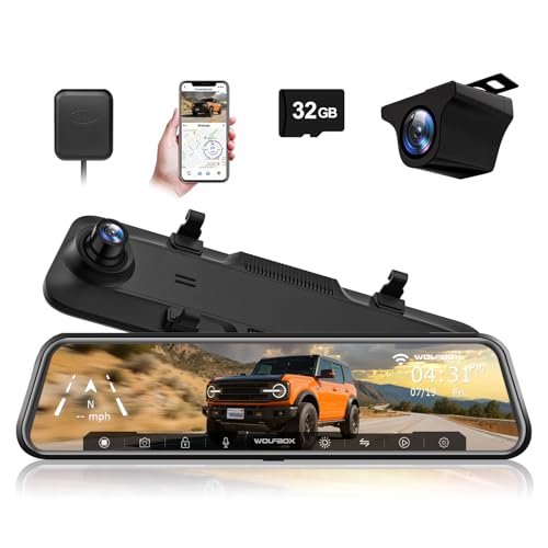 WOLFBOX M40 4K Rear View Mirror Dash Cam for Car, Front 4K + Rear 1080P, 10” Touch Screen, ADAS & GPS, Voice Control, 2.4GHz WiFi, 64GB Card Included - Image 1