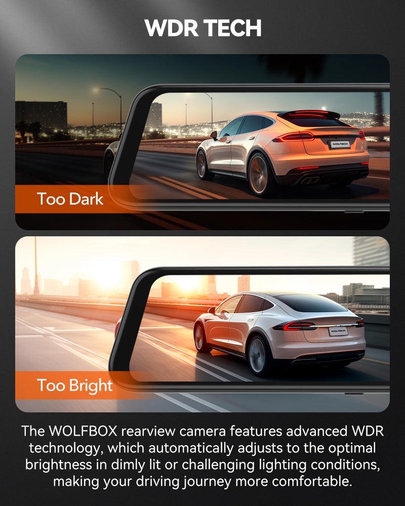 WOLFBOX M40 4K Rear View Mirror Dash Cam for Car, Front 4K + Rear 1080P, 10” Touch Screen, ADAS & GPS, Voice Control, 2.4GHz WiFi, 64GB Card Included - Image 2