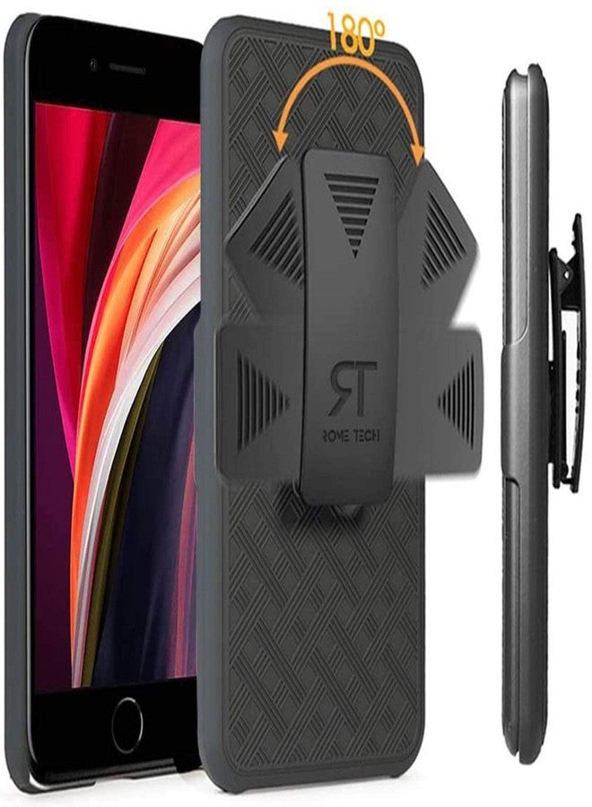 ROME TECH Designed for iPhone SE 2 (2020) Case with Belt Clip Holster - Kickstand Cover Phone Case - Black - Image 1