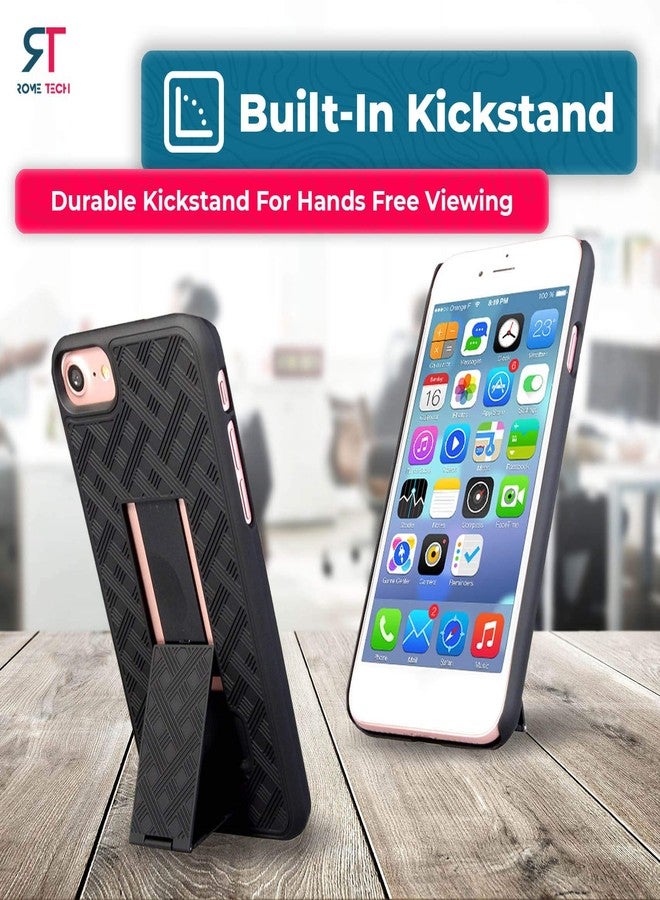 ROME TECH Designed for iPhone SE 2 (2020) Case with Belt Clip Holster - Kickstand Cover Phone Case - Black - Image 5