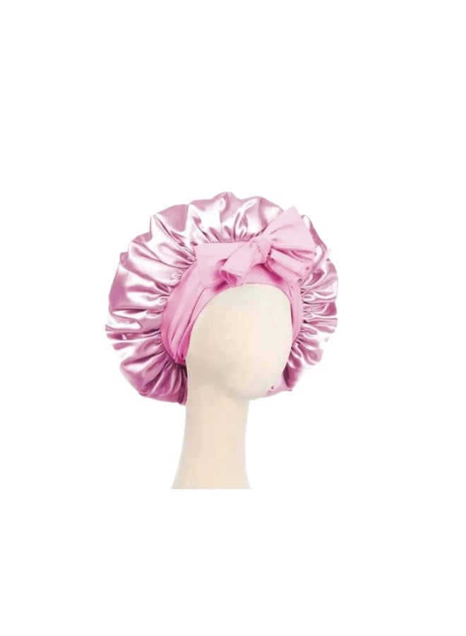 بونيه نوم حرير أنيق للنساء، قطعة واحدة مصنوعة من قماش الساتان، عناية عالية التقنية، يمكن ارتداؤها أثناء النوم، بالإضافة إلى عصابة رأس إسفنجية لتجعيد الشعر بدون حرارة في الليل للحصول على مظهر طبيعي رائع، بينك - Image 4