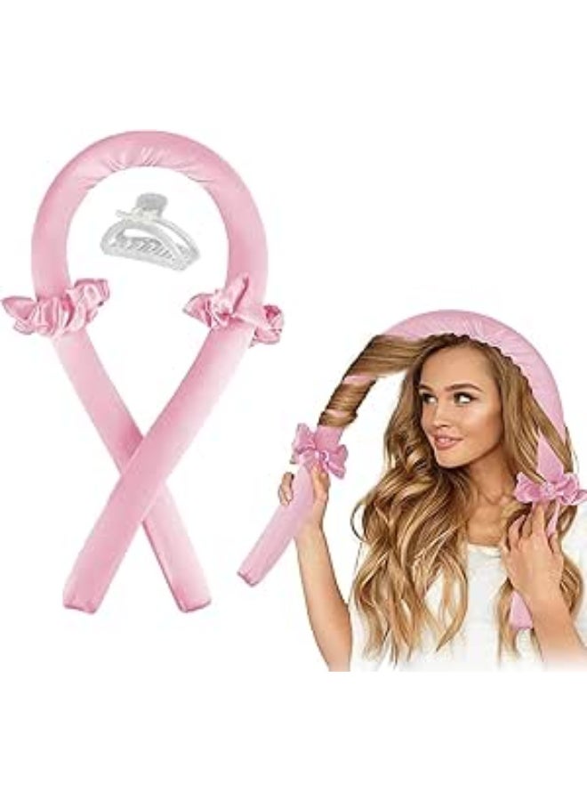 بونيه نوم حرير أنيق للنساء، قطعة واحدة مصنوعة من قماش الساتان، عناية عالية التقنية، يمكن ارتداؤها أثناء النوم، بالإضافة إلى عصابة رأس إسفنجية لتجعيد الشعر بدون حرارة في الليل للحصول على مظهر طبيعي رائع، بينك - Image 2