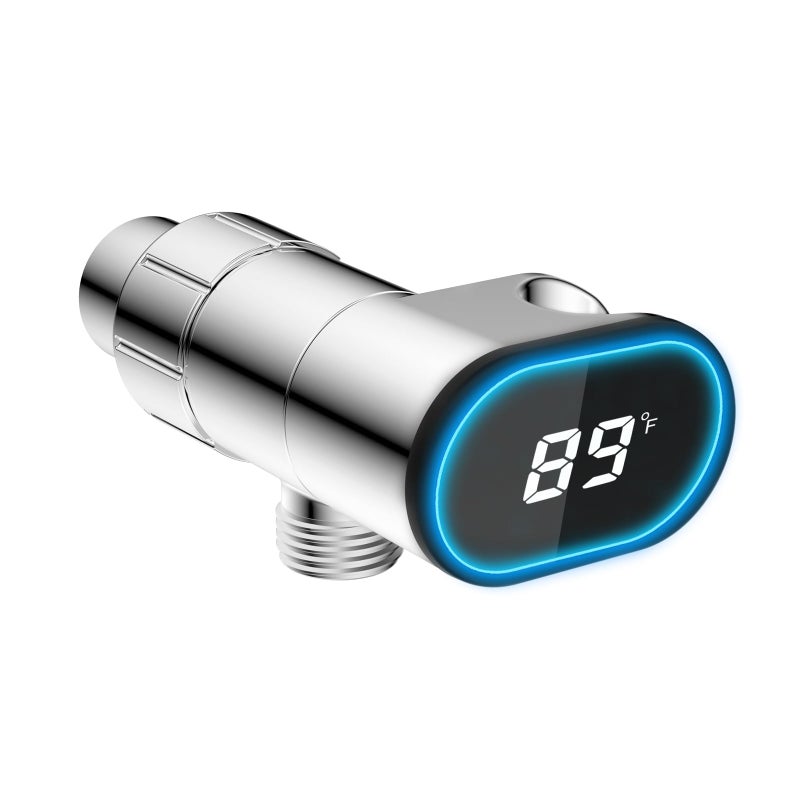 Hibbent Upgraded Metal Shower Head Holder with LED Display Shower Thermometer Adjustable Shower Arm Mount for Handheld Shower Head Universal Shower Head Bracket Solid Brass Pivot Ball Chrome - Image 2