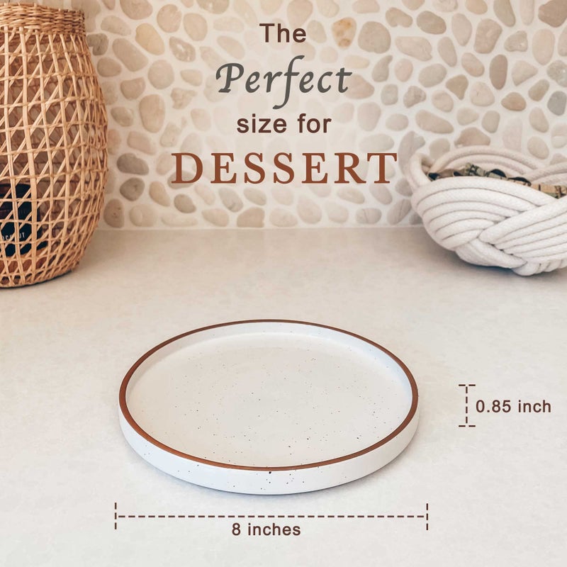 Mora Ceramic Flat Plates Set of 6-8 in - The Dessert, Salad, Appetizer, Small Lunch, etc Plate. Microwave, Oven, and Dishwasher Safe, Scratch Resistant. Kitchen Porcelain Dish - Vanilla White - Image 2