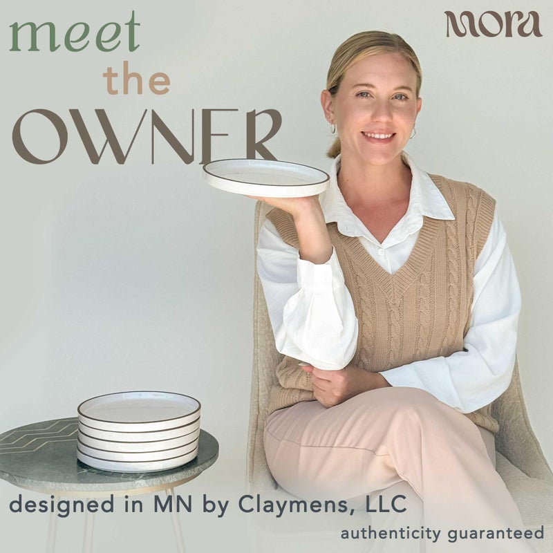 Mora Ceramic Flat Plates Set of 6-8 in - The Dessert, Salad, Appetizer, Small Lunch, etc Plate. Microwave, Oven, and Dishwasher Safe, Scratch Resistant. Kitchen Porcelain Dish - Vanilla White - Image 3