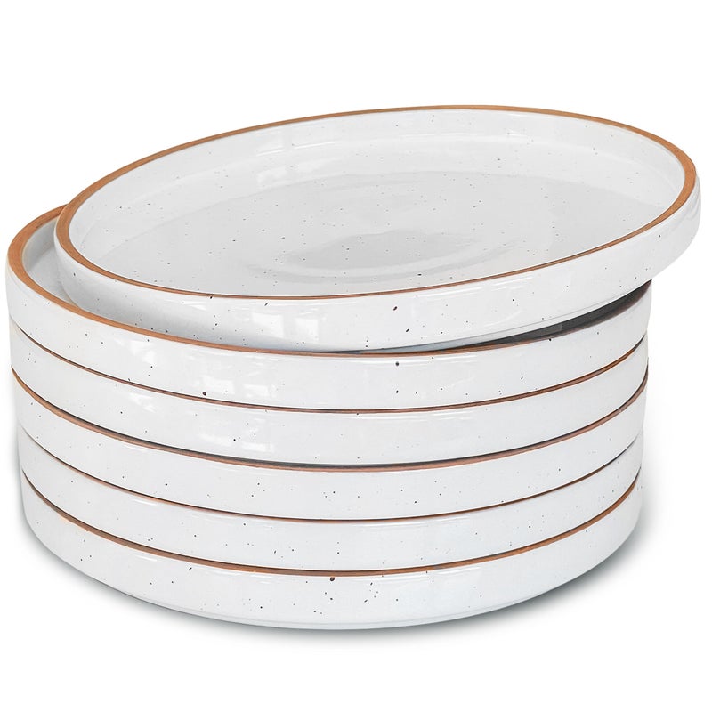 Mora Ceramic Flat Plates Set of 6-8 in - The Dessert, Salad, Appetizer, Small Lunch, etc Plate. Microwave, Oven, and Dishwasher Safe, Scratch Resistant. Kitchen Porcelain Dish - Vanilla White - Image 1