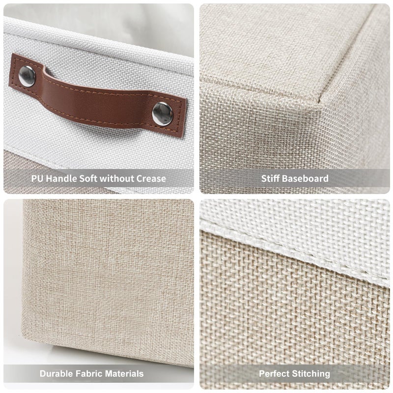 Bagnizer Large Fabric Storage Baskets | 50L Storage Bins, Decorative Linen Closet Baskets with Handles for Organizing, Shelf, Toys, Clothes, Home, Office, Nursery, 17x12x15Inches (Beige&White) - Image 5
