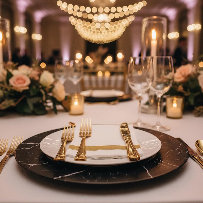 Blue Sky Rectangle Cloth-Like White Napkins with Gold Border, 50 Pack Fancy Paper Napkins, 22" x 22" Disposable Dinner Napkins - Decorative Party Napkins for Weddings, Dinners, Upscale Parties & Events - Image 2