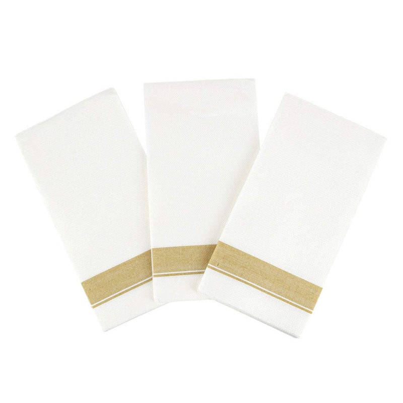 Blue Sky Rectangle Cloth-Like White Napkins with Gold Border, 50 Pack Fancy Paper Napkins, 22" x 22" Disposable Dinner Napkins - Decorative Party Napkins for Weddings, Dinners, Upscale Parties & Events - Image 5