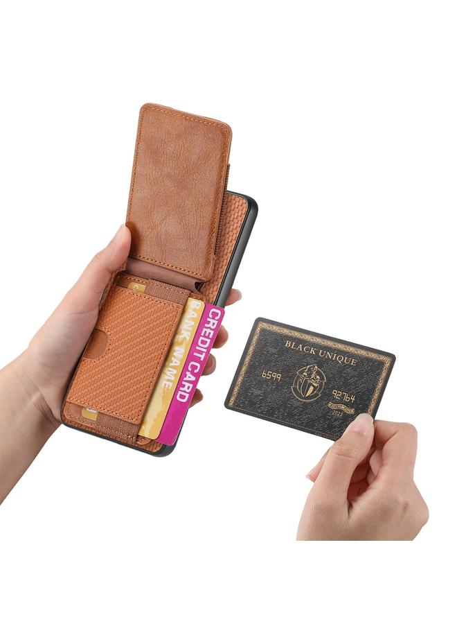 اس-توب جراب هاتف Huawei Pura 70 من ألياف الكربون مع حامل محفظة عمودي قابل للطي - Image 4