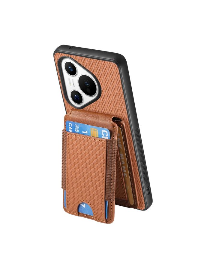 اس-توب جراب هاتف Huawei Pura 70 من ألياف الكربون مع حامل محفظة عمودي قابل للطي - Image 3