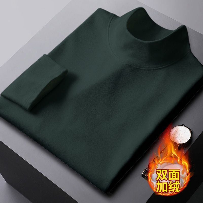 Mens Warm Velvet Turtleneck Baselayer T-Shirt Brown - Image 2