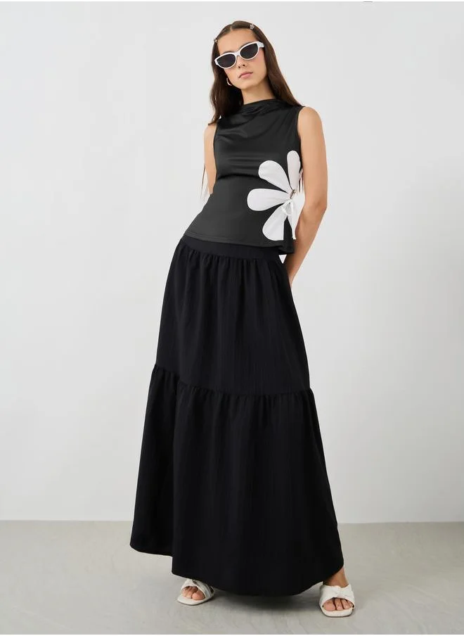 تايك تو Take Two Floral Print Ruched Waist Detail Sleeveless Top