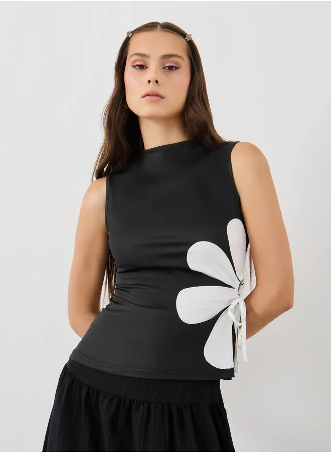 تايك تو Take Two Floral Print Ruched Waist Detail Sleeveless Top