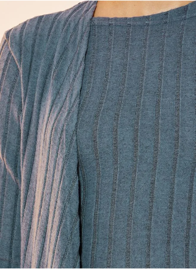 Styli Ribbed Knit Asymmetric Hem Draped Maxi Dress