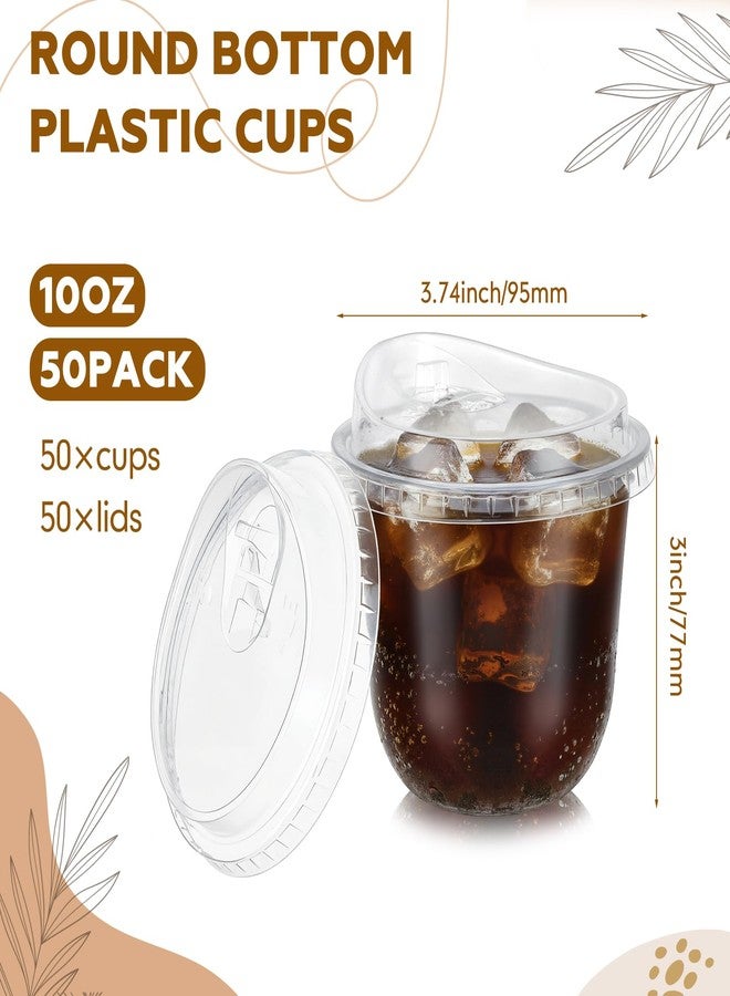 Teecyhooo 50 Pack 10 oz Clear Plastic Cups with Strawless Sip Lids Disposable Pet Iced Coffee Round Bottom Cup for Iced Coffee Juice Smoothie Cold Beverage Milkshake Bubble - Image 3