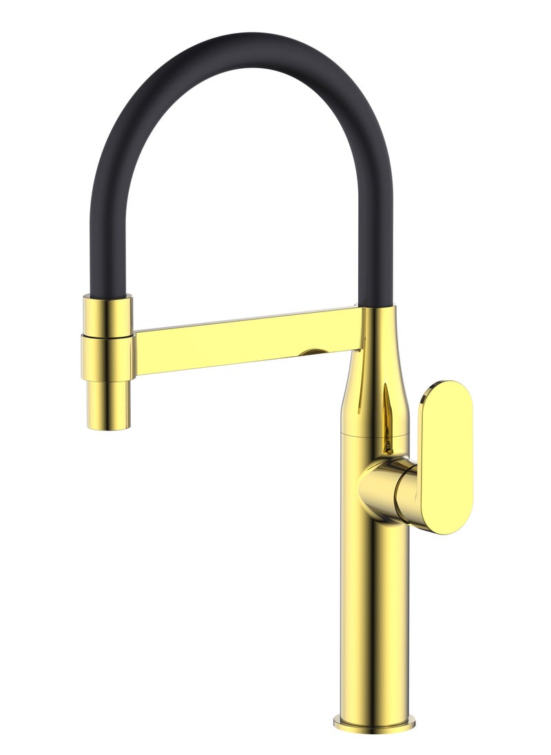 HESANIT HESANIT Deck Mounted Kitchen Faucet Mixer With Flexible Pull Out Spout Black Gold - 6931-1BG  - Image 1