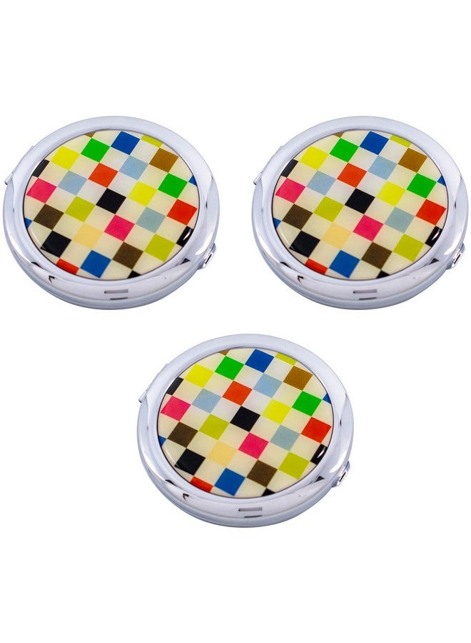 Stephanie Imports Set Of 3 Double Sided Magnifying Round Compact Mirrors With Printed Insert (Colorful Checkered Pattern) - Image 2