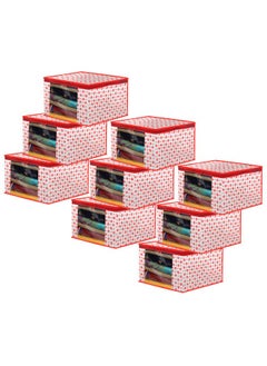 Kuber Industries Kuber Industries Non-Woven Foldable Saree Covers With Zip|Polka Dots Wardrobe Organizer For Clothes|Transparent Window Keep 8 To 10 Saree|Suitable For Lehenga, Suit, Dress|Pack Of 9 (Red & White)  - Image 1