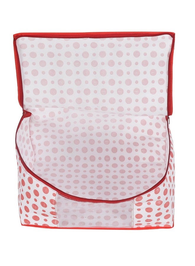 Kuber Industries Kuber Industries Non-Woven Foldable Saree Covers With Zip|Polka Dots Wardrobe Organizer For Clothes|Transparent Window Keep 8 To 10 Saree|Suitable For Lehenga, Suit, Dress|Pack Of 9 (Red & White)  - Image 4