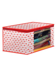 Kuber Industries Kuber Industries Non-Woven Foldable Saree Covers With Zip|Polka Dots Wardrobe Organizer For Clothes|Transparent Window Keep 8 To 10 Saree|Suitable For Lehenga, Suit, Dress|Pack Of 9 (Red & White)  - Image 3