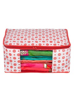 Kuber Industries Kuber Industries Non-Woven Foldable Saree Covers With Zip|Polka Dots Wardrobe Organizer For Clothes|Transparent Window Keep 8 To 10 Saree|Suitable For Lehenga, Suit, Dress|Pack Of 9 (Red & White)  - Image 2