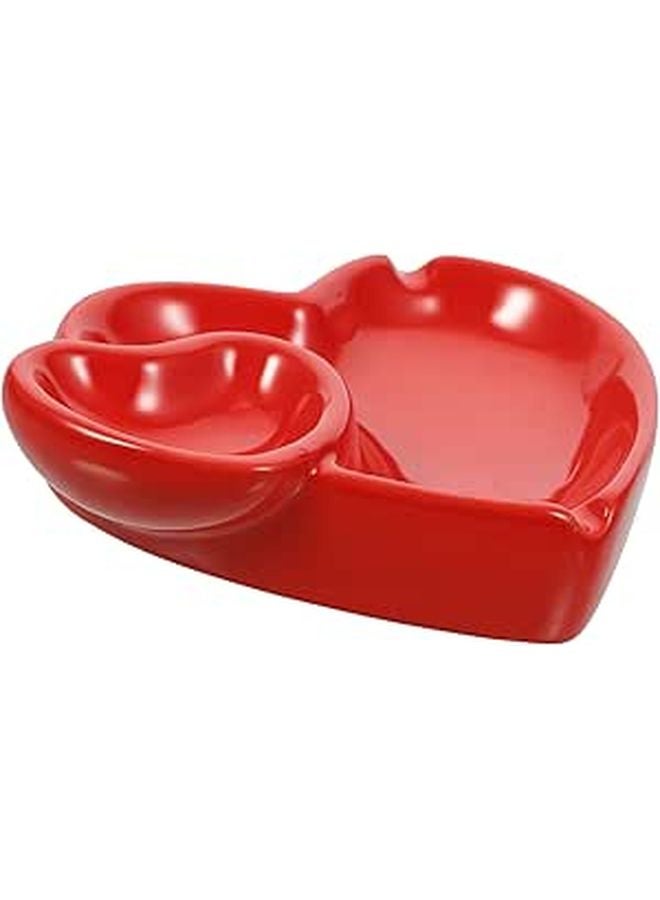 Red Heart Shape Ceramic Ashtray Heat Resistant Easy Clean Home Office Decoration - Image 1