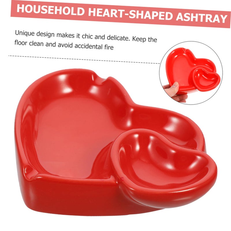 Red Heart Shape Ceramic Ashtray Heat Resistant Easy Clean Home Office Decoration - Image 4