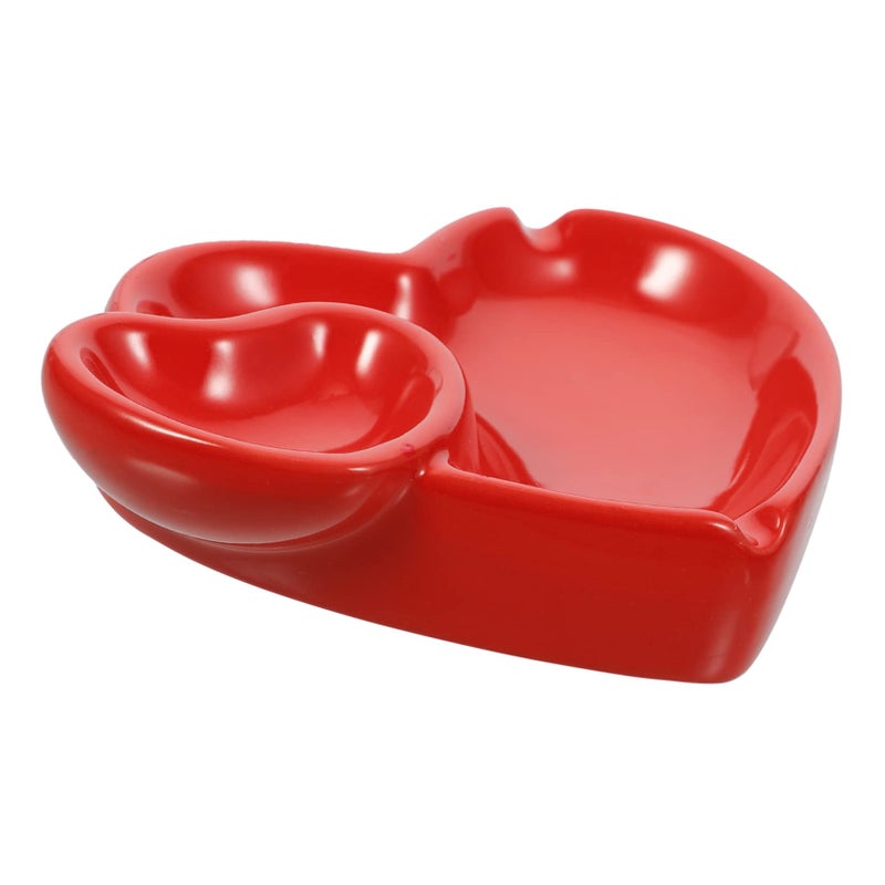 Red Heart Shape Ceramic Ashtray Heat Resistant Easy Clean Home Office Decoration - Image 2