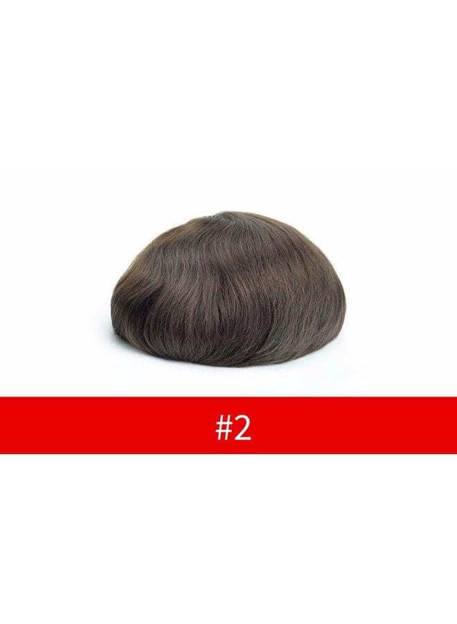 Lordhair Toupee for Men with 100% Human Hair, 0.08mm Natural Skin Hair Pieces Replacement for Men Base Size 8x10 inch Mens Toupee V-looped Hair System Dark Brown #2 - Image 2