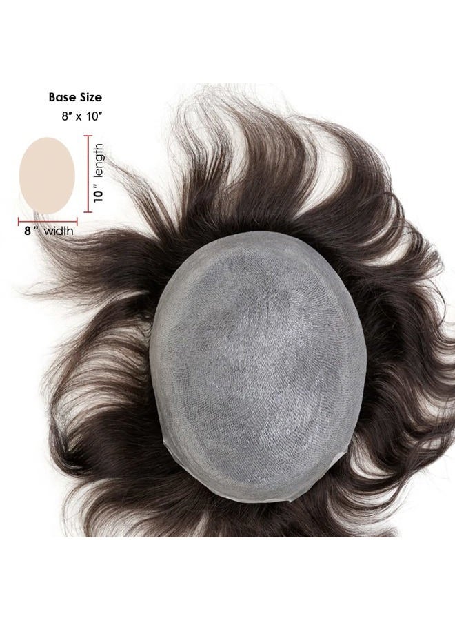 Lordhair Toupee for Men with 100% Human Hair, 0.08mm Natural Skin Hair Pieces Replacement for Men Base Size 8x10 inch Mens Toupee V-looped Hair System Dark Brown #2 - Image 3