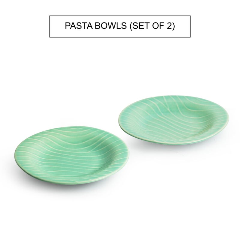 ExclusiveLane ExclusiveLane 'Caribbean Green' Ceramic Pasta Bowls/Plates (Set of 2, Microwave & Dishwasher Safe) | Hand-Etched Bowl for Serving Bowl/Plates for Kitchen Snacks Serving Bowl Ceramic Serveware - Image 2