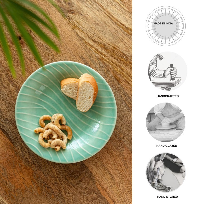 ExclusiveLane ExclusiveLane 'Caribbean Green' Ceramic Pasta Bowls/Plates (Set of 2, Microwave & Dishwasher Safe) | Hand-Etched Bowl for Serving Bowl/Plates for Kitchen Snacks Serving Bowl Ceramic Serveware - Image 4