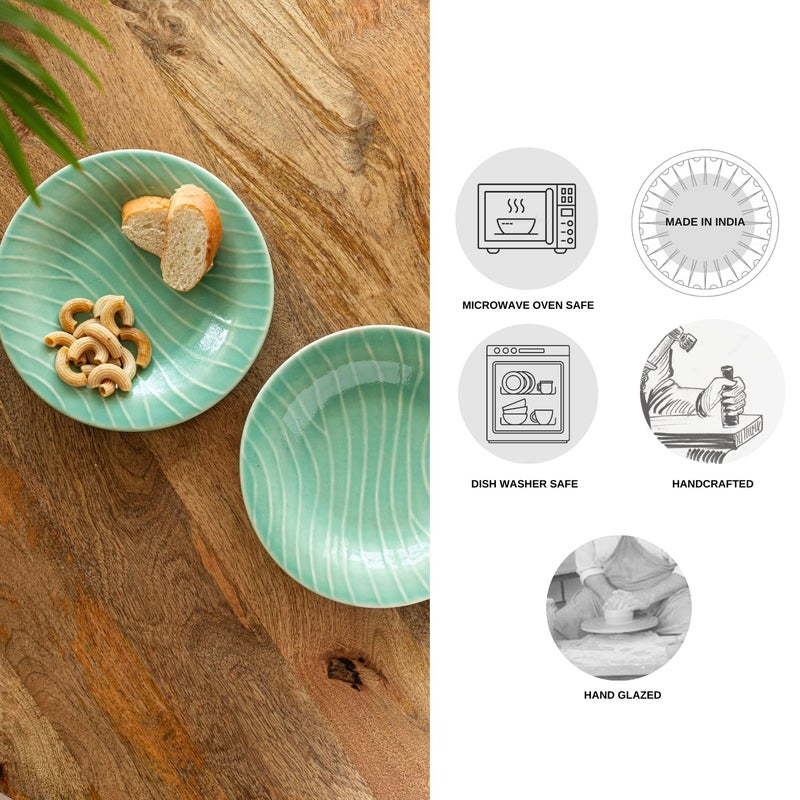 ExclusiveLane ExclusiveLane 'Caribbean Green' Ceramic Pasta Bowls/Plates (Set of 2, Microwave & Dishwasher Safe) | Hand-Etched Bowl for Serving Bowl/Plates for Kitchen Snacks Serving Bowl Ceramic Serveware - Image 5